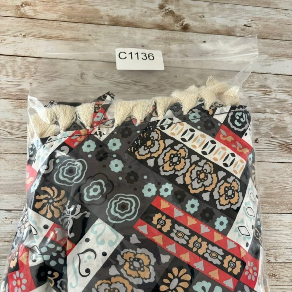 UMGEE Kimono Large Boho Beachy Cover Up Artsy Floral Patchwork Fringe - Picture 9 of 9